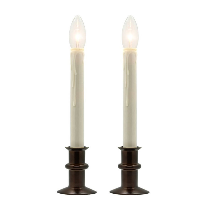 Battery Operated Traditional Adjustable Window Candles - With Remote - Set of 2, Brown