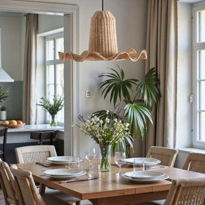 Piper Natural Scalloped Rattan Pendant Lampshade, Bohemian