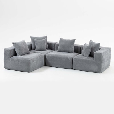 Canapé modulaire modulaire pour le salon, rembourrage en mousse texturée légère, ensemble compressé compact, assemblage simple, ensemble 111 po x 74 po x 24 po