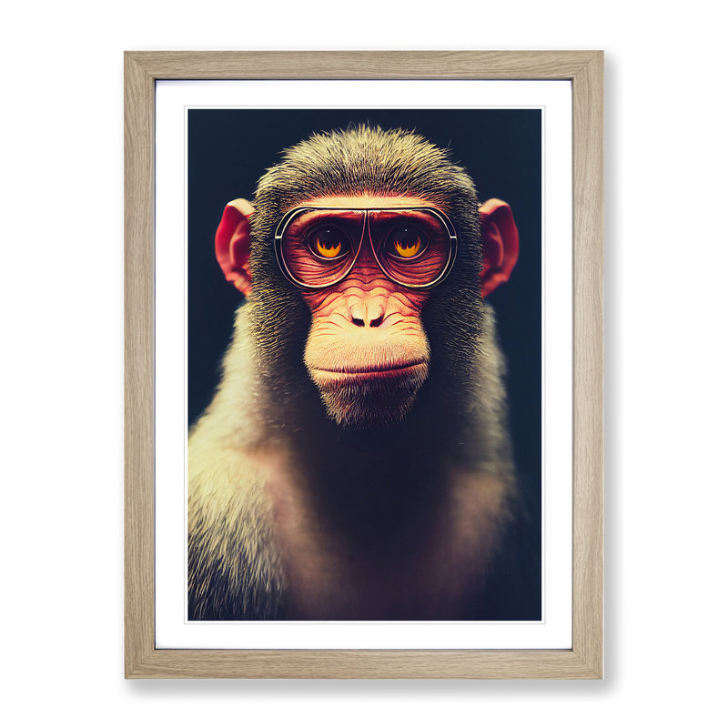 A Monkey In Glasses No.4 - Single Picture Frame Print, 46cm H x 34cm W x 2cm D, Oak Framed