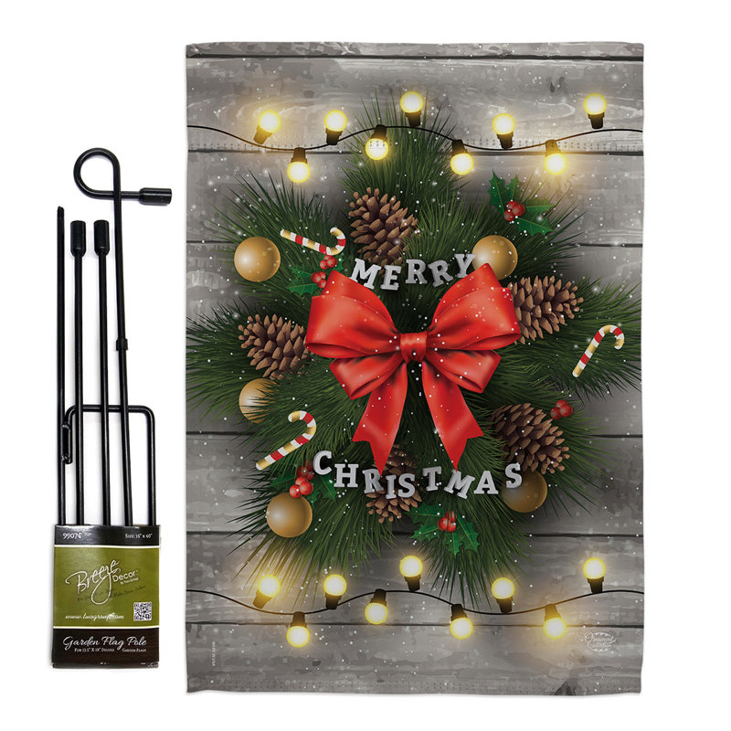 Lightful Merry Christmas Double-Sided Garden Flag with Red Bow