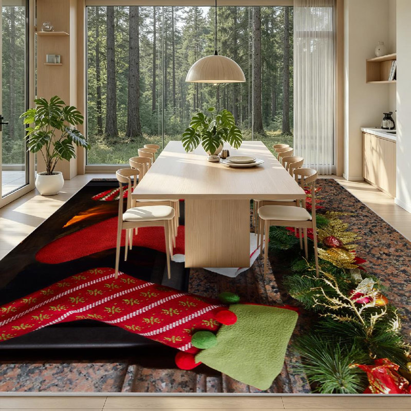Tapis de Noël doré lavable à la machine sur un tapis d'intérieur, Rectangle 71 po x 98 po