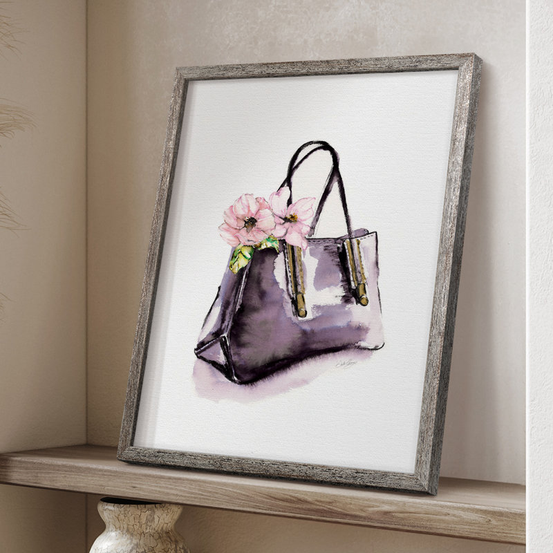 Sac à main avec impression encadrée de fleurs - bois massif 47419, H 11 po x l 9 po