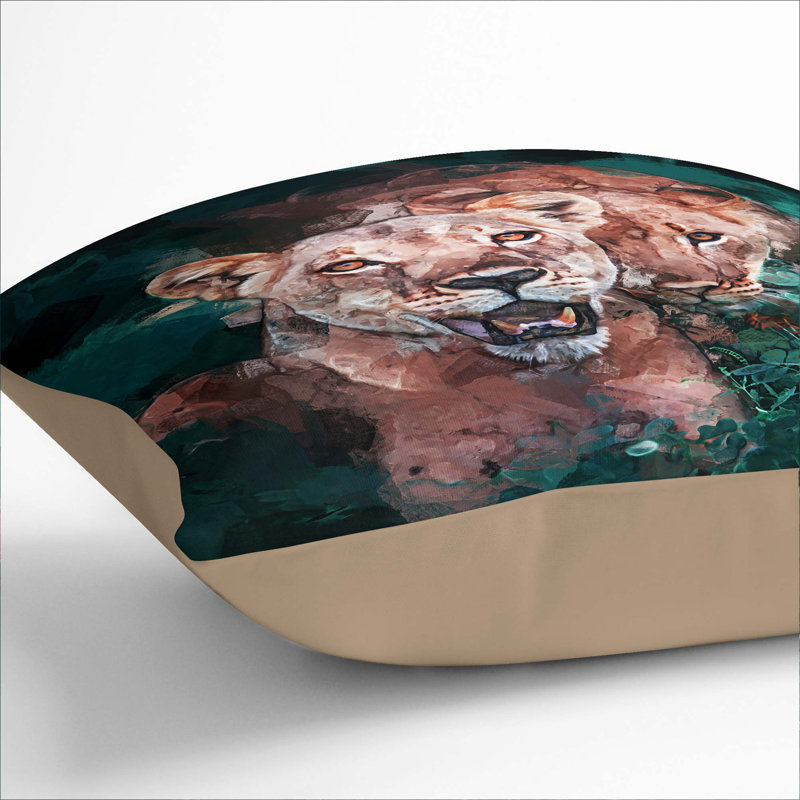 Lioness Duo Cushion with Filling, Stone, 40cm H x 40cm W x 15cm D