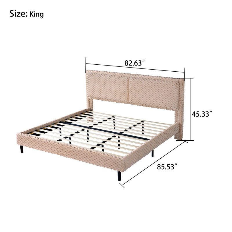 Lit plateforme tapissier en polyester très grand moderne - aucun sommier requis, Chameau, Très grand