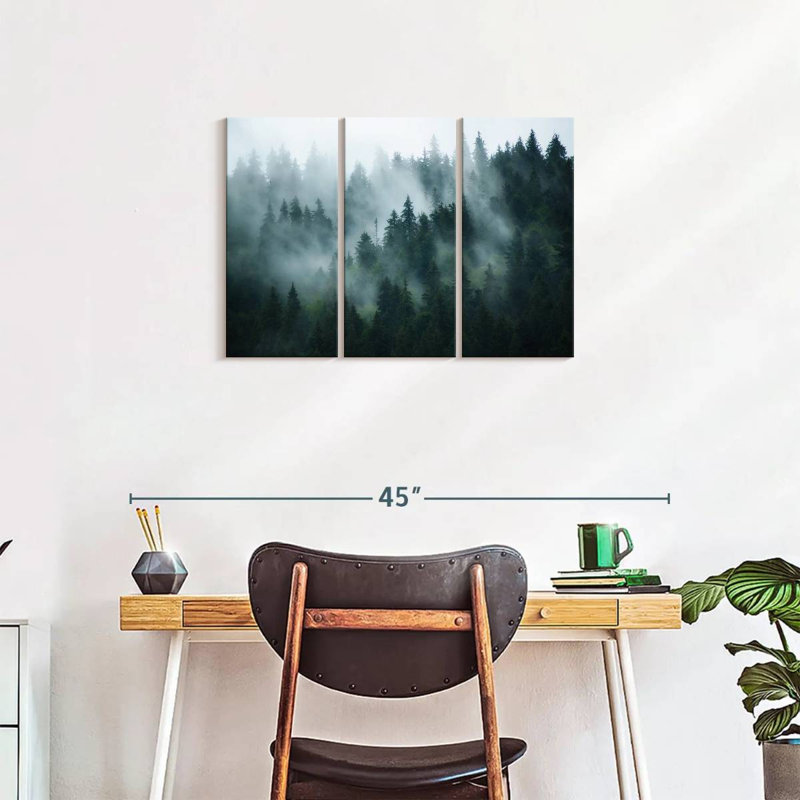 «Misty Fir Forest Wall Art», reproduction d'art sur toile, H 20 po x l 33 po x P 1,25 po