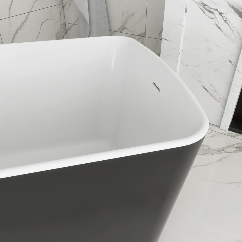 49'' Acrylic Freestanding Soaking Bathtub, Glossy Black