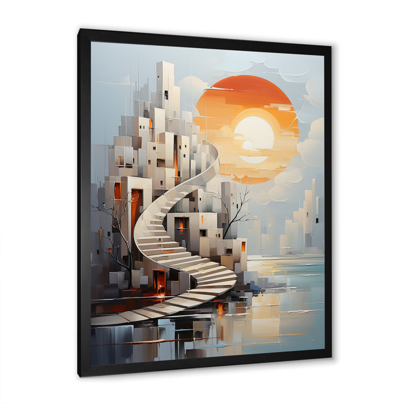 Château solaire surréel - art mural surréalisme, Cadre simple noir, H 44 po x l 34 po x P 1,5 po