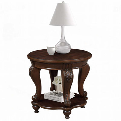 Solid Wood Round End Table with Shelf