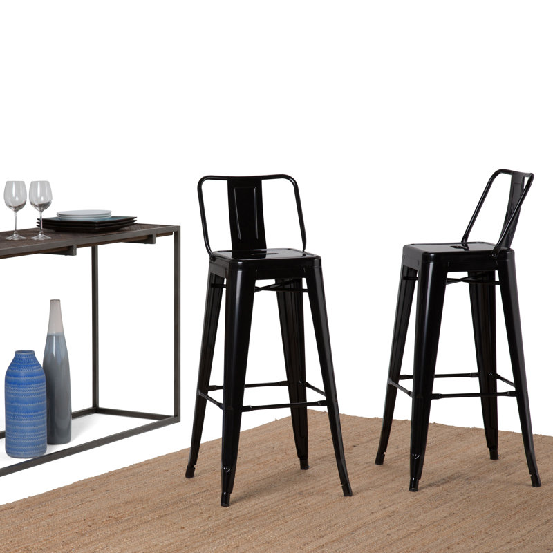 Rayne Industrial Black Metal Bar Stool with Curved Back - Set of 2