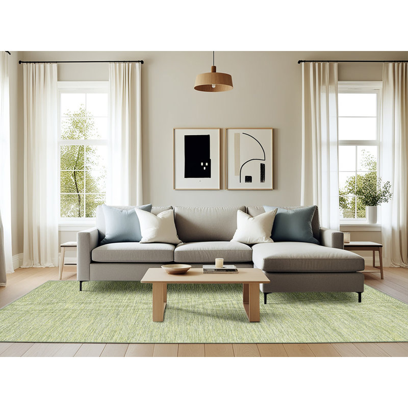 Tapis vert contemporain en laine, Rectangle 6 pi x 9 pi
