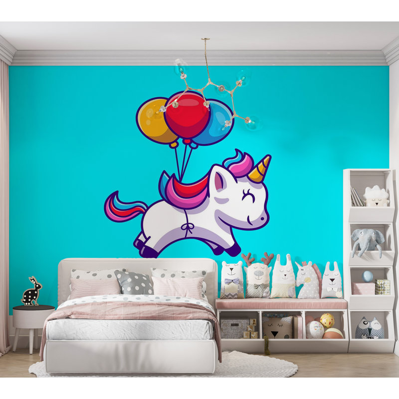 Murale pelez et collez de qualité supérieure - Ballons licorne volante, L 40 po x l 60 po