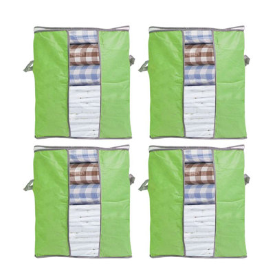 4 Pack Fabric Storage Bag, Clothes Storage, Blanket Storage Bags with Handle for Organizing Bedroom, Closet, 17.32"x11"x18.90"