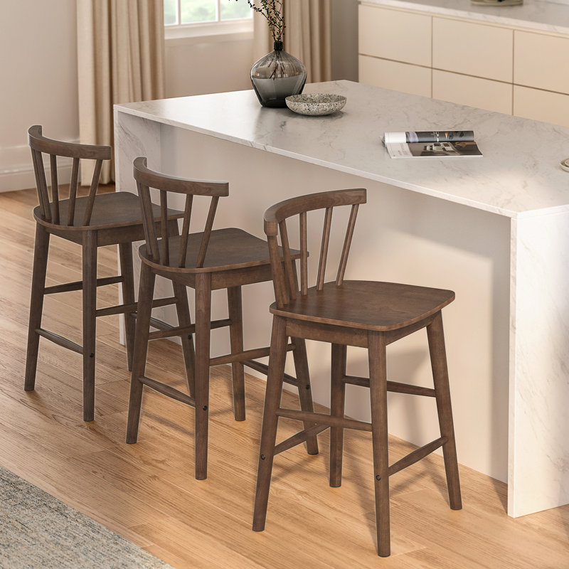 Modern Windsor Counter Stool - Solid Wood & 300Lb Capacity, Brown