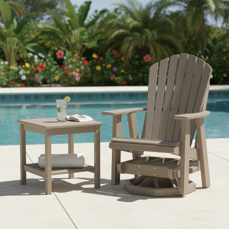 Weatherwood Polywood Adirondack Swivel Glider, Beige