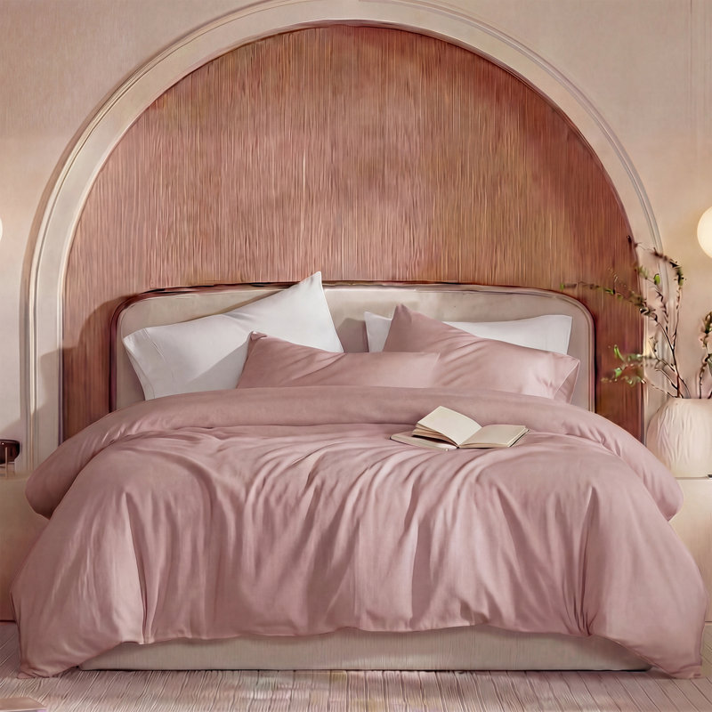 100% Washed Cotton Comforter Set King Size – Red pink, Linen-Like Texture, Soft & Breathable Bedding Set, 3-Piece Durable Percale Comforter