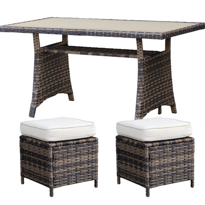 Patio Dining Table with Ottomans