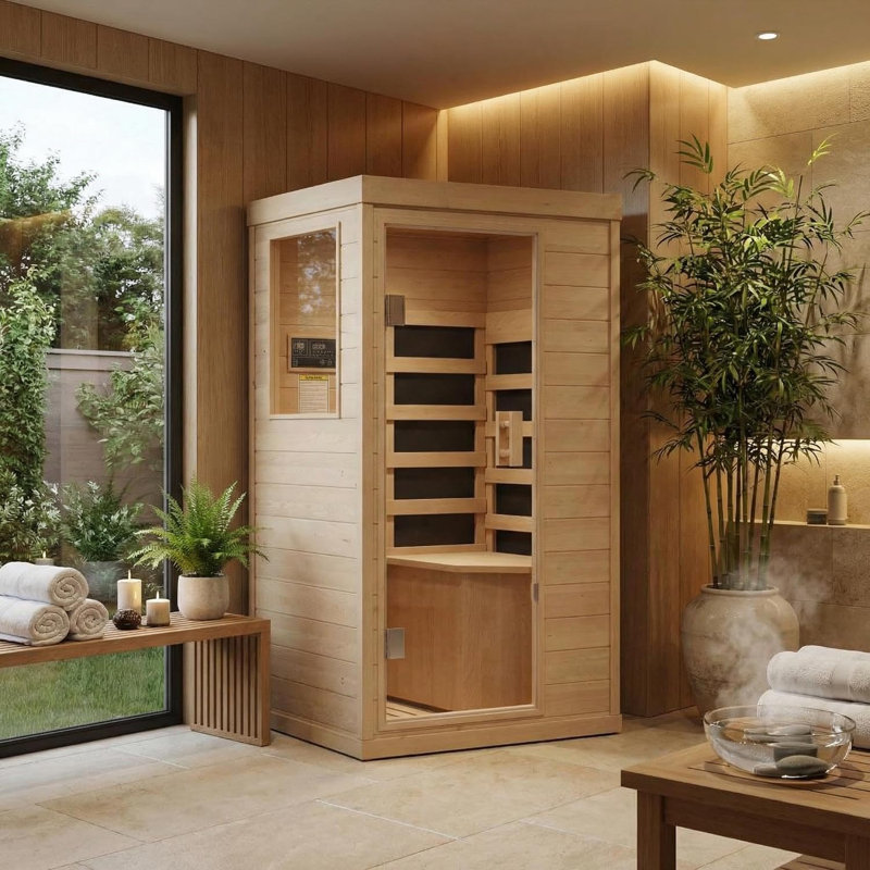 Far Infrared Sauna 1 Person Indoor Dry Sauna with Low EMF 1200W/110V Heaters Panels