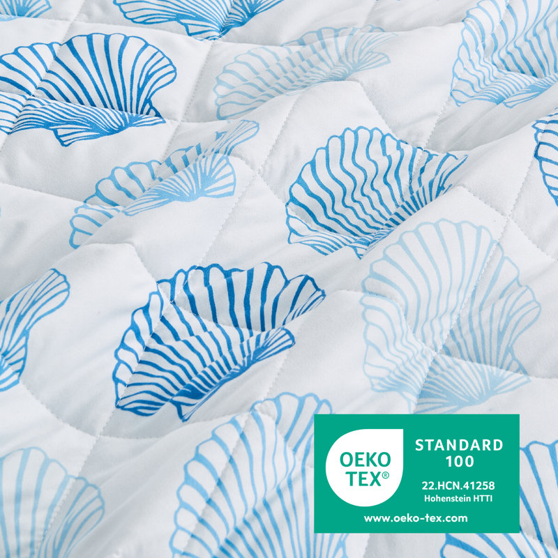 Twin Blue Seashell Reversible Microfiber Quilt Set