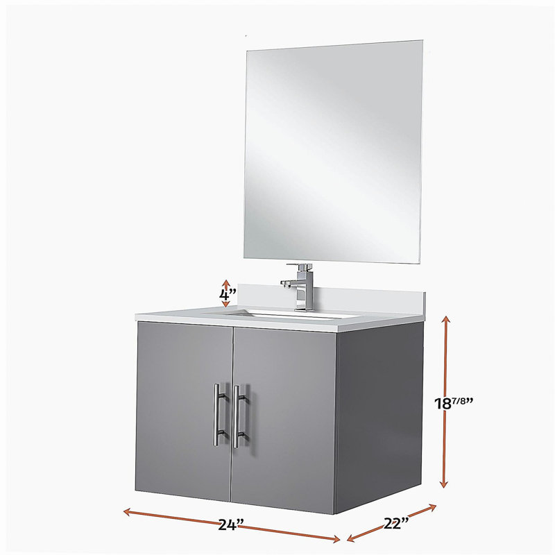 Lavabo de baignoire avec robinet et miroir à DEL, Gris, 24"