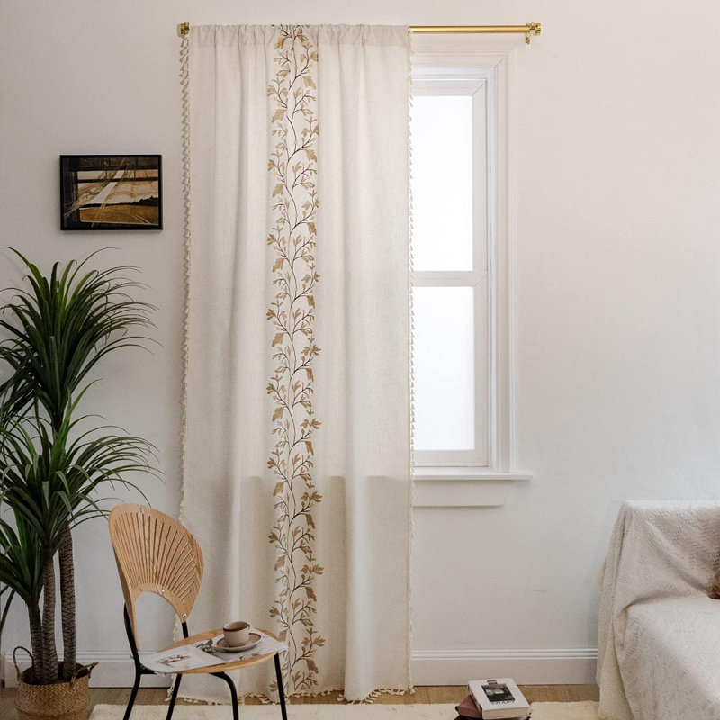 Atlis Cotton Blend Semi Sheer Curtain Pair, Gold, 52" W x 84" L