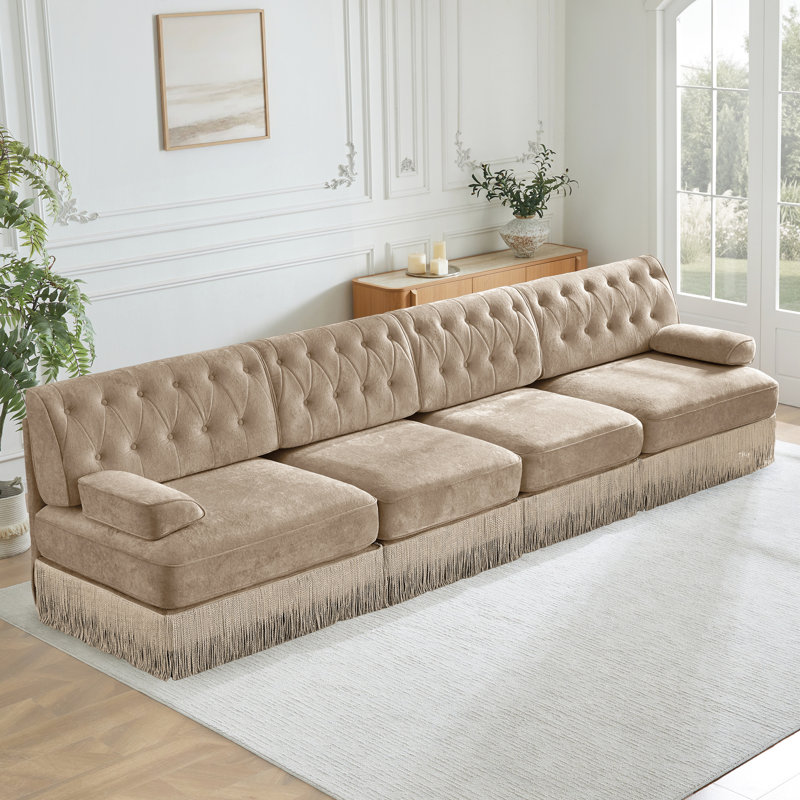 Velours camel 4, jupe à pampille, conception modulaire, tissu doux, assemblage facile, mousse haute résilience stylisée, modulaire, à assembler, pour le salon