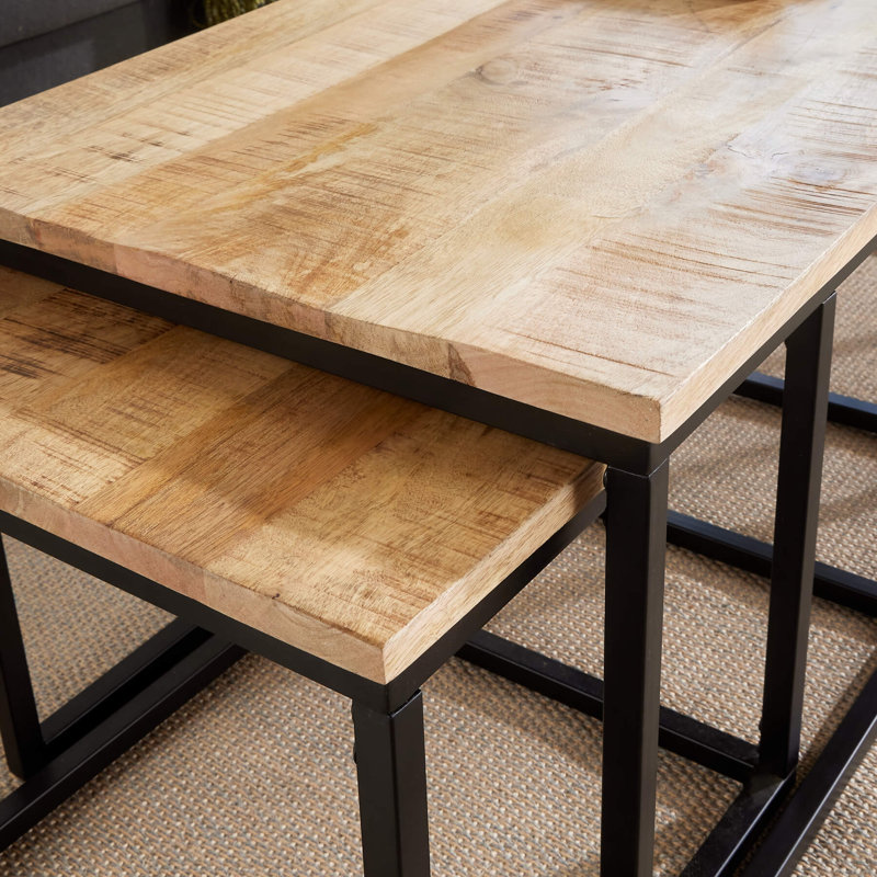 Aneisha Solid Wood and Metal Nest of 3 Coffee Side End Tables