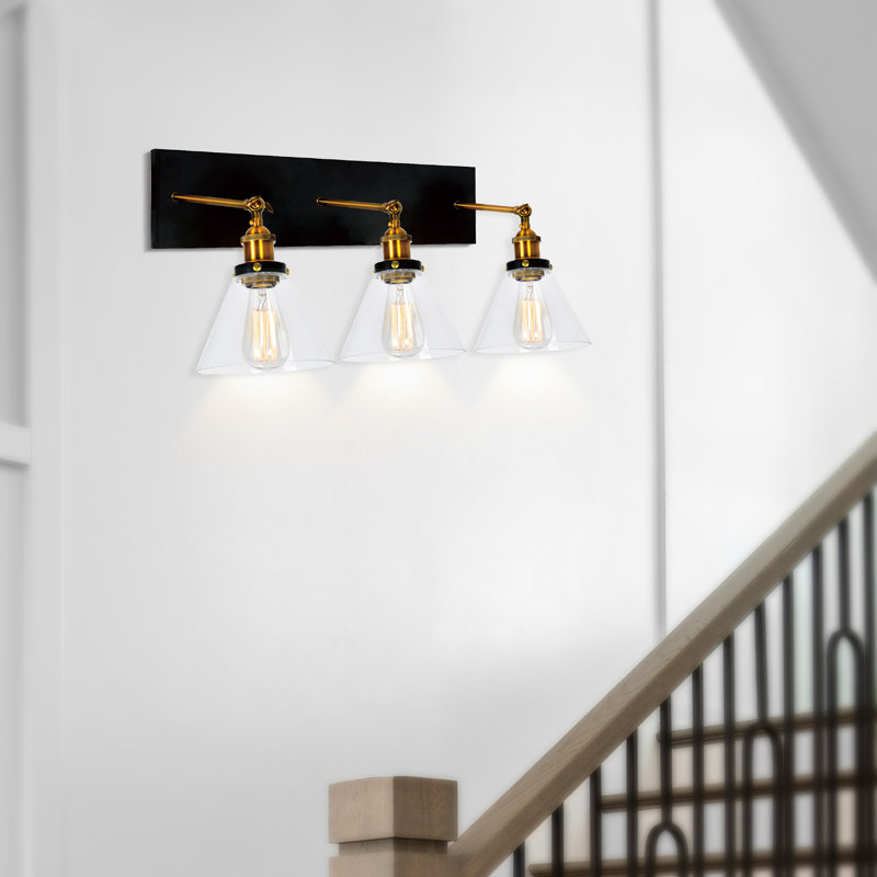 24'' Black & Gold Wall Sconce for Living Room, Hallway, Dining Room – 3 Light E26 – LED Compatible, Black & Gold Brass