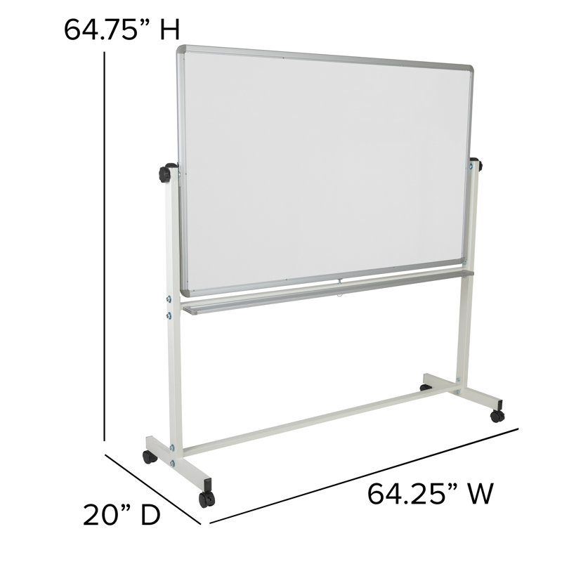 Hendrick Double-Sided Mobile Whiteboard with Pen Tray, White, 64.75" H x 64.25" W