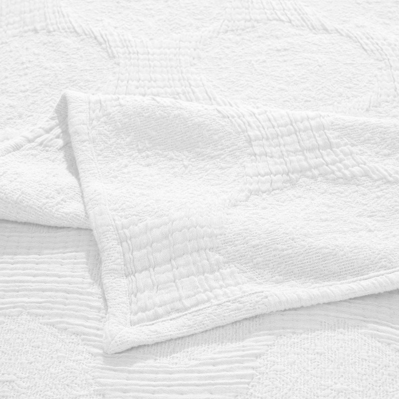 Couvre-lit à motif géométrique moderne en mélange de coton de qualité supérieure Superior Tanta, Couvre-lit grand, Blanc