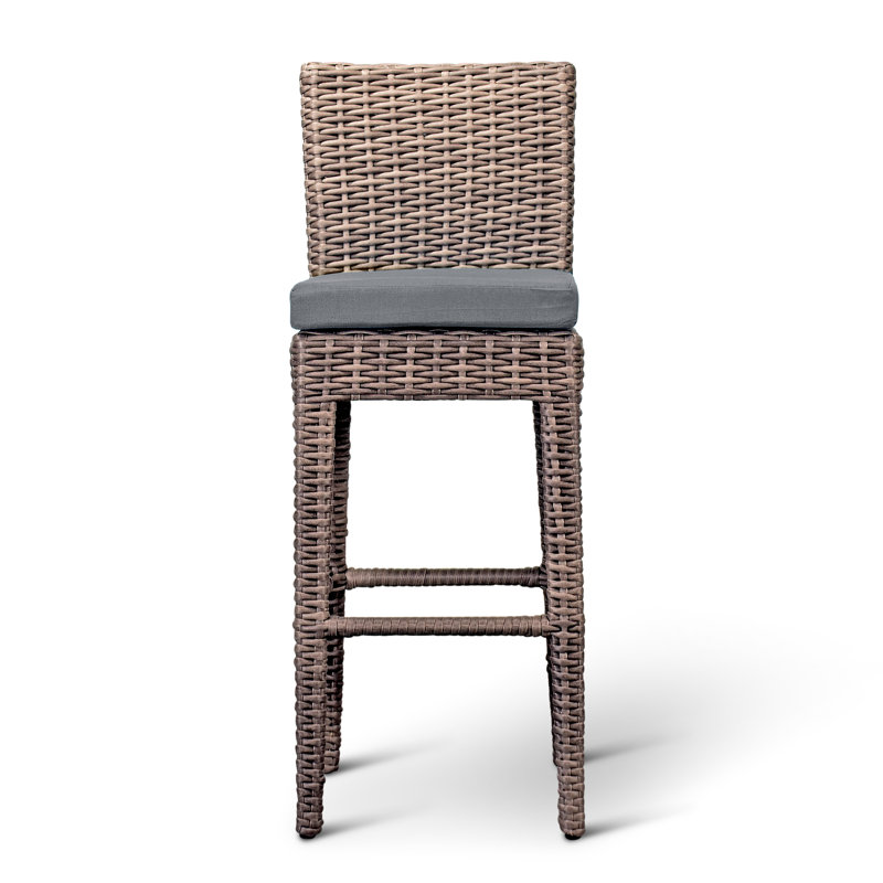 Arden Outdoor Bar Stool, Canvas Charcoal Sunbrella® Canvas, Chestnut, 28.75"