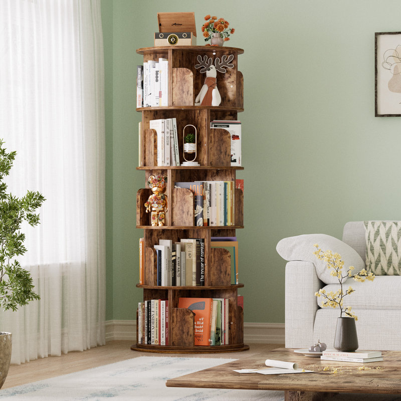 Hildelind 360° Rotating Bookcase, Storage and Display Bookshelf for Home Office and Living Room, Brown