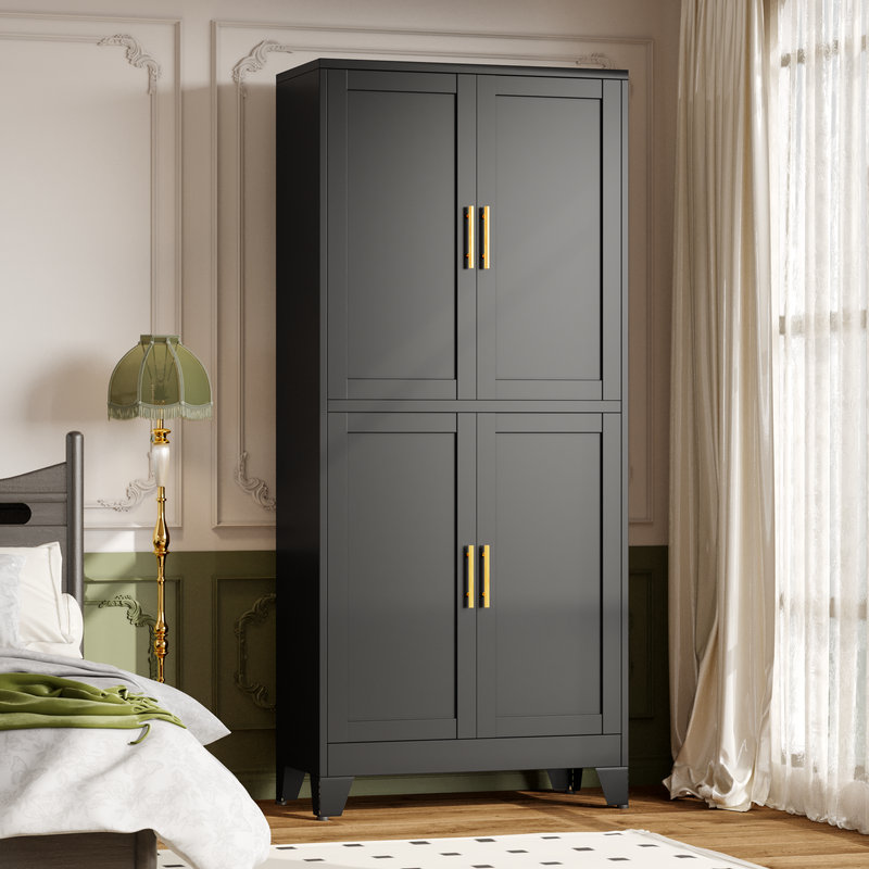 Winston Porter 74.8'' Tall Storage Cabinet With 4 Doors And Adjustable Shelves For Multiple Uses, Matte Black