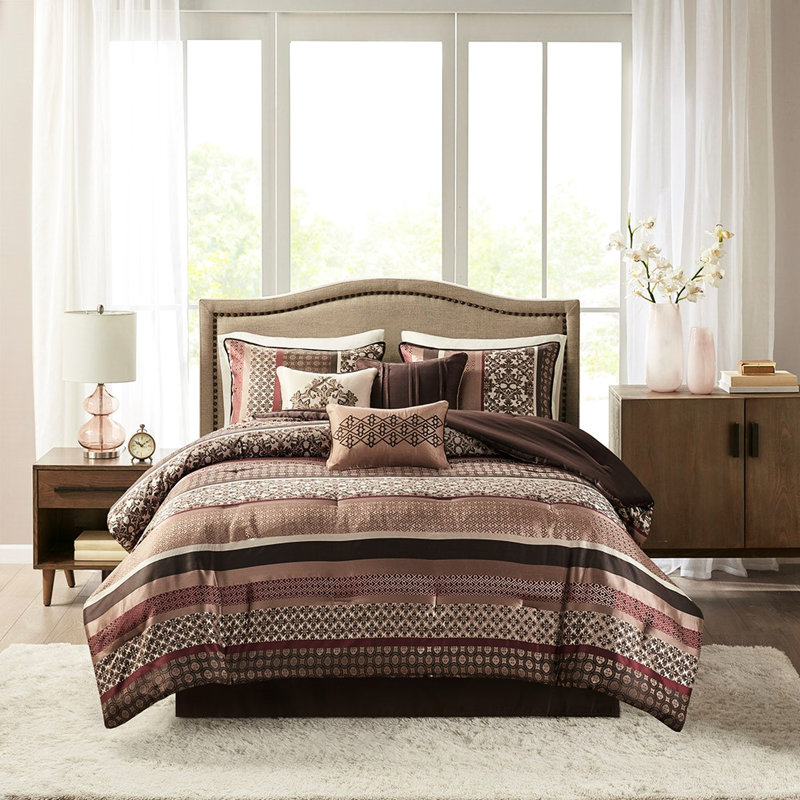 Édredon rouge très grand 7 pièces, intrigant avec motifs géométriques, literie, lavable à la machine, édredon, taies décoratives, coussins, jupe de lit, détails magnifiques, rembourrage,