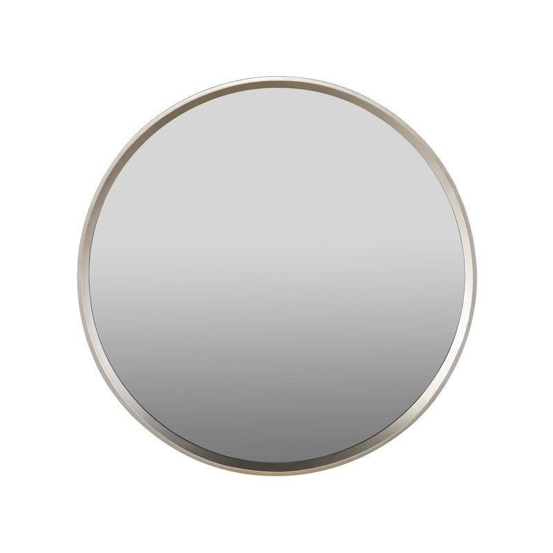 Nomad Round Silver Wood Mirror with Beveled Glass