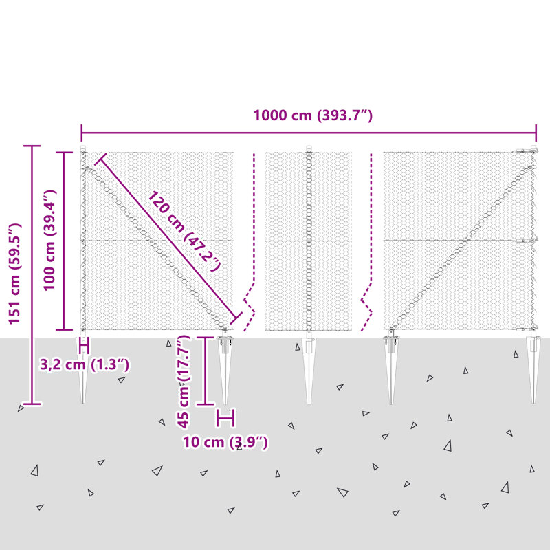 Vidaxl Hexagon Fence Steel, Green, 100cm H x 1000cm W