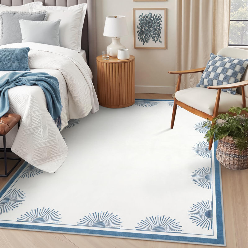Modern Washable Bedroom Rugs Low Pile Soft Rug for Living Room Aqua Sun Printed Dining Room Rugs for Under Table Throw Carpets for Nursery Kids