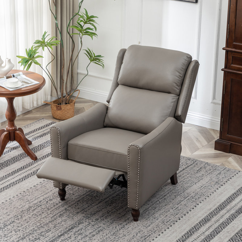 30" Wide Genuine Leather Manual Upholstered Recliner, Grey