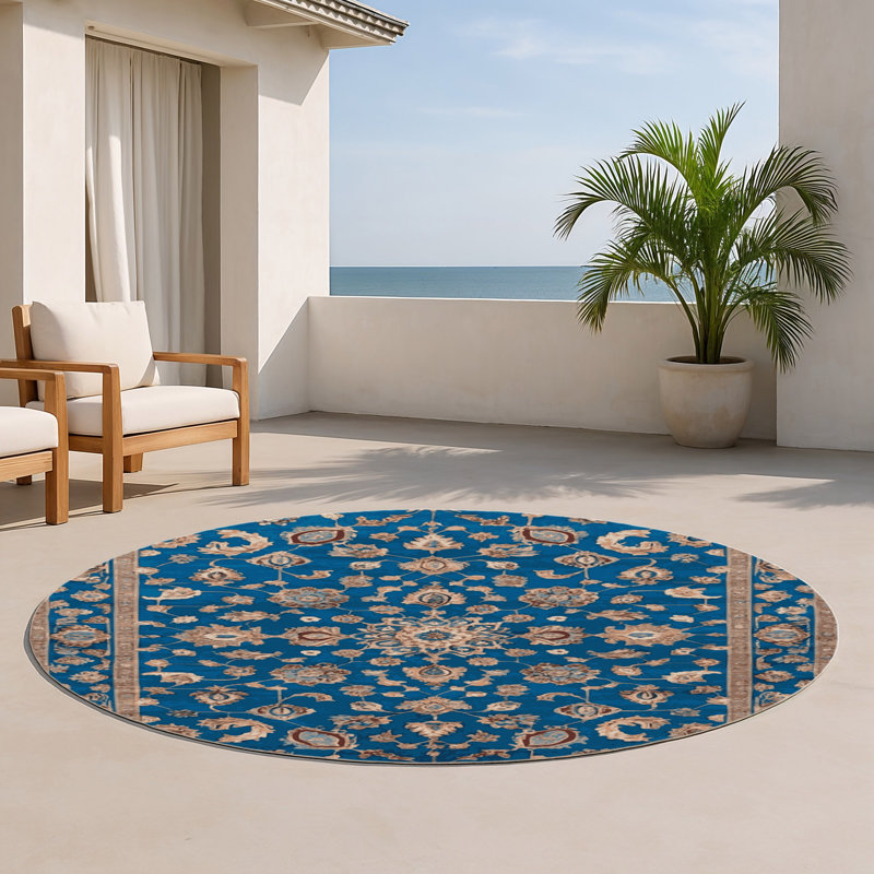 Tabriz Blue Indoor and Outdoor Area Rug, Round 5'