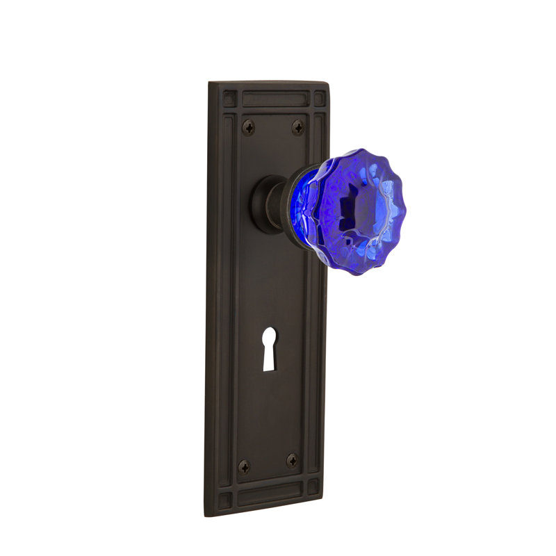 Mission Plate with Decorative Keyhole and Crystal Cobalt Door Knob, 2 3/8, Oil-Rubbed Bronze