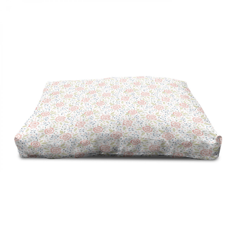 Floral Patterned Wooden Dog House with Canopy and Pillow