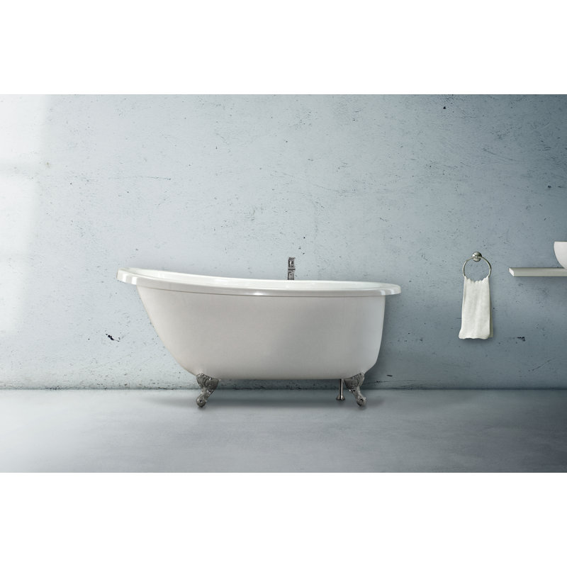 Annette 65'' x 36'' Freestanding Soaking Solid Surface Bathtub, Satin Nickel, Graphite