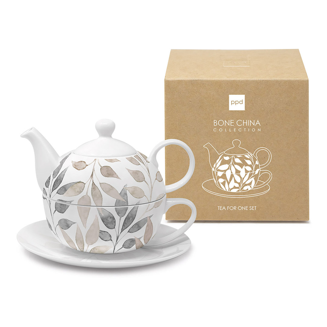 PPD Scandic Leaves white Tea4one Set, 3-tlg., Teetasse, Tasse, Teekanne, Kanne, Bone China