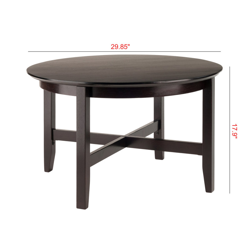 Rachel Espresso Finish Round Coffee Table With X-Cross Legs, 17.9" H X 29.85" W X 29.85" D