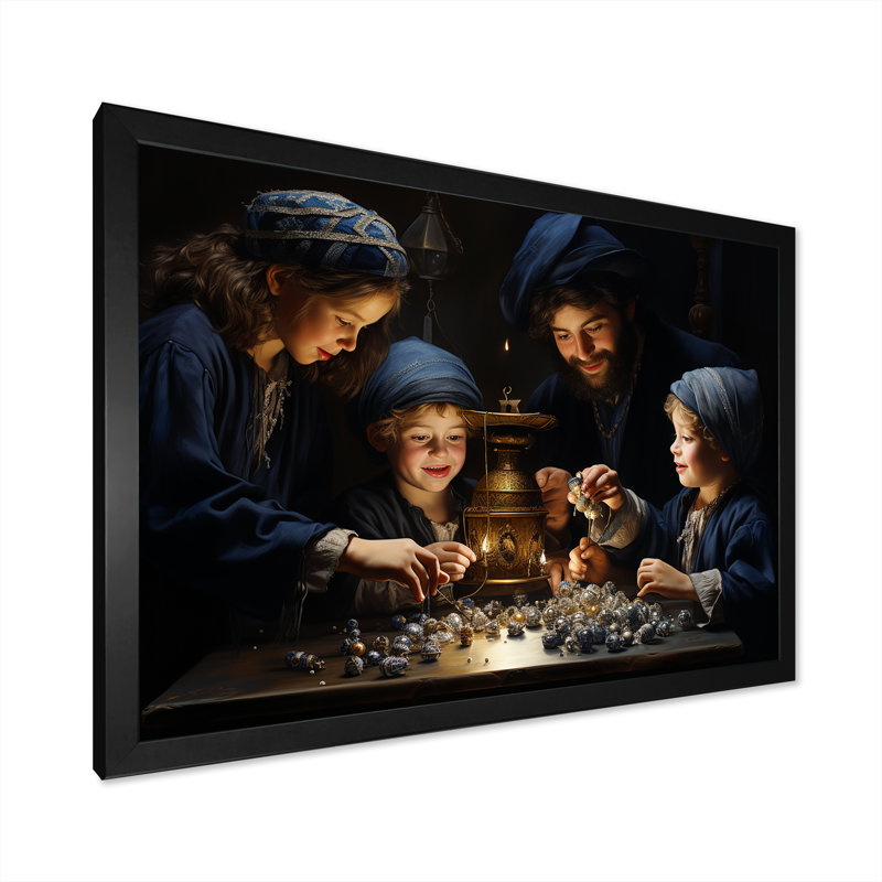 «Judaism Family Dreidel Drama I», reproduction, Cadre simple noir, H 24 po x l 32 po x P 1 po
