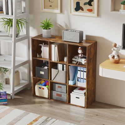 3-tier 9 Cubes Unit Cupboard Bookcase 91.5*29.5*91.5 cm MDF 1 Piece Cube Storage Rustic Brown Enclosed Storage