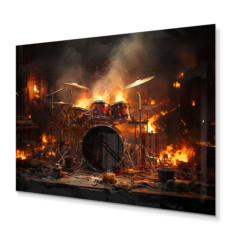 Orange orange, batterie de feu noire, outils de musique II - impression sans cadre sur métal, H 12 po x l 20 po x P 1 po