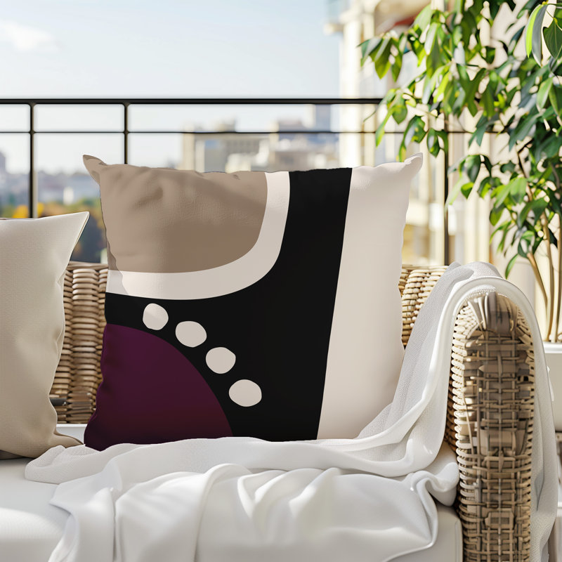 Oreiller carré réversible intérieur / extérieur Tobe Minimalist, H 17 po x l 17 po, Mauve / noir / blanc cassé