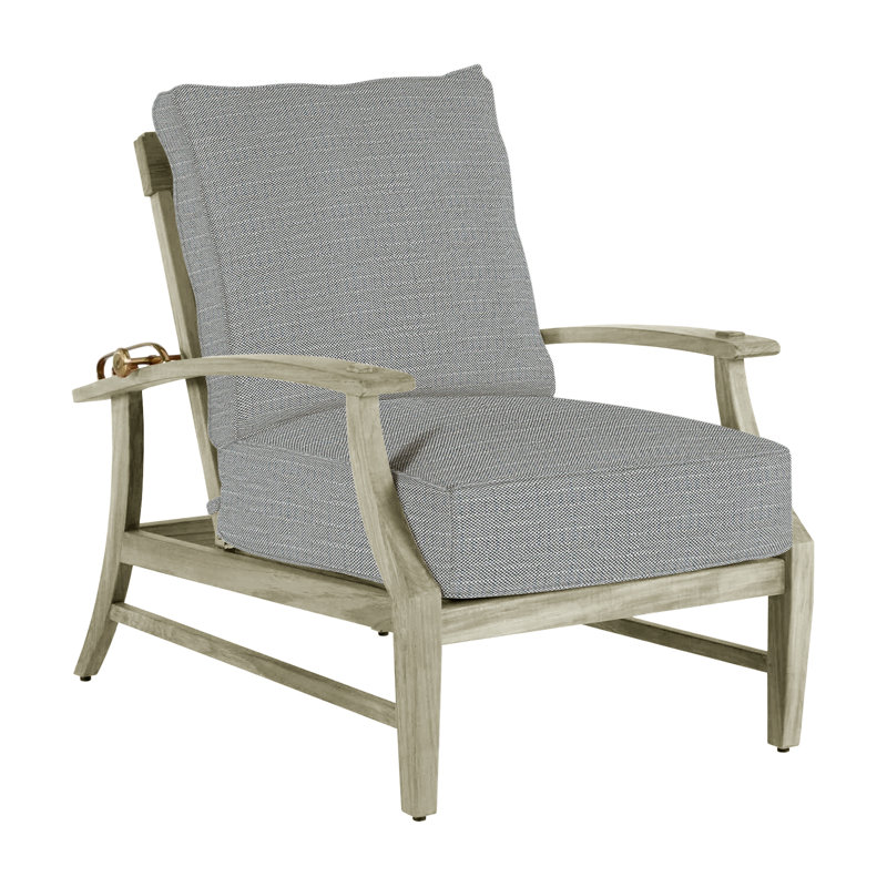 Croquet Teak Patio Chair with Cushions, Rollo Silver InsideOut® Linen, Welt, Oyster Teak