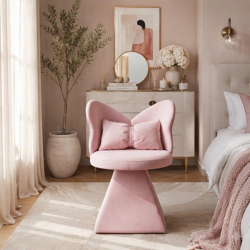 Élégant fauteuil de coiffeuse pivotant avec dossier papillon, tabouret de maquillage confortable pour la chambre à coucher et le salon, mobilier d'appoint durable et élégant